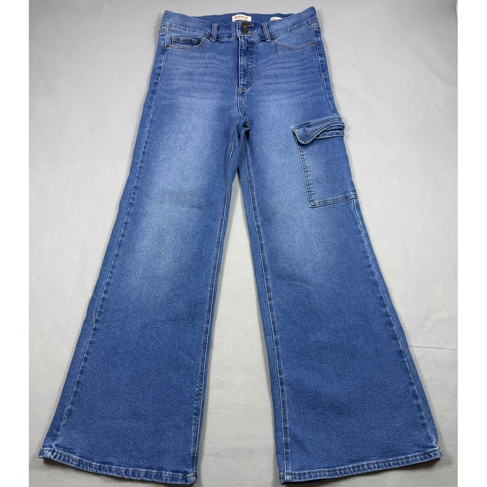 Sofia by Sofia Vergara Margot Wide Leg Cargo Jeans Blue Medium Wash Size 10